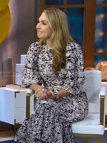 Lori’s black printed puff sleeve dress on Good Morning America