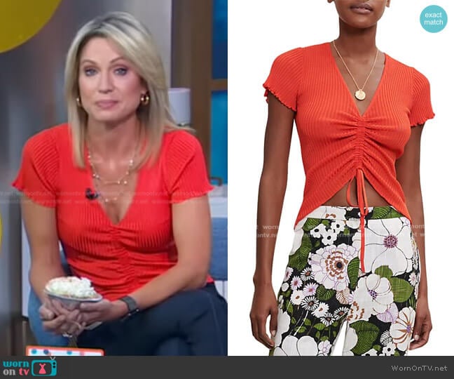 Maje Milino Ruched Drawstring T-Shirt worn by Amy Robach on Good Morning America