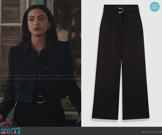 Maje Belted Waist Wide Leg Trousers worn by Veronica Lodge (Camila Mendes) on Riverdale