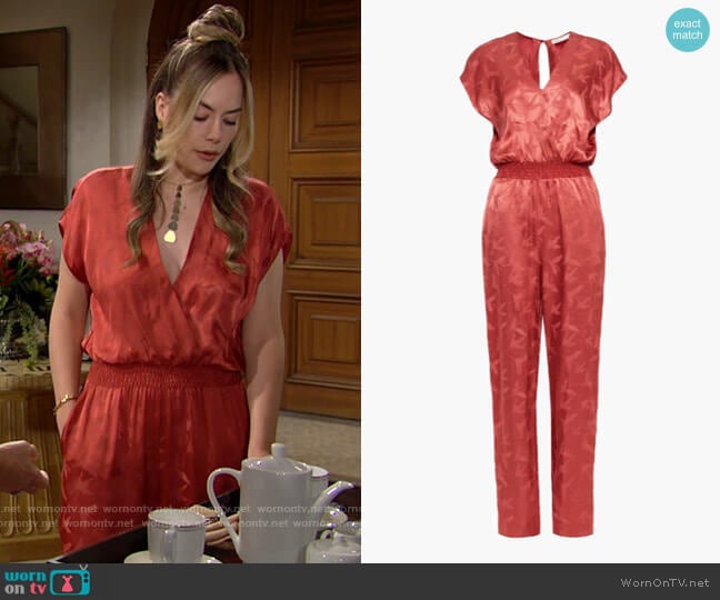 Maje Pera Jacquard Jumpsuit worn by Hope Logan (Annika Noelle) on The Bold and the Beautiful