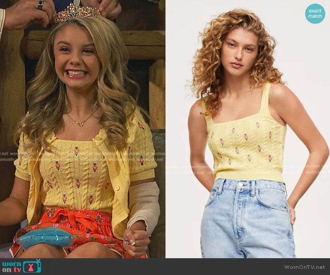 Mango Flowers Knitted Cropped Top worn by Destiny Baker (Mallory James Mahoney) on Bunkd