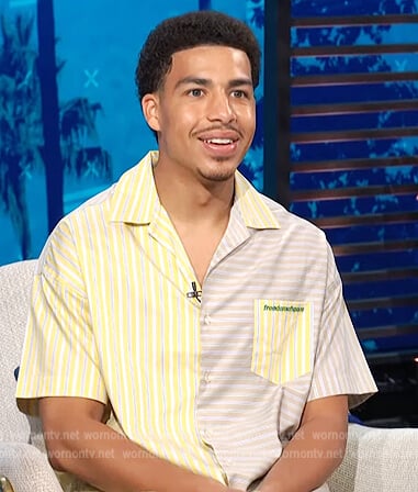 Marcus Scribner's mixed print shirt on E! News Daily Pop