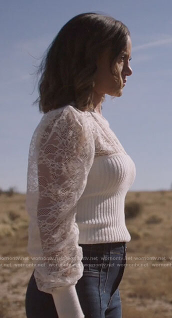 Maria's white lace sleeve sweater on Roswell New Mexico