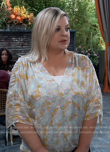 Maxie's floral print ruched sleeve blouse on General Hospital