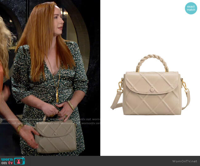 Melie Bianco Ruby Taupe Medium Recycled Vegan Top Handle Bag worn by Mariah Copeland (Camryn Grimes) on The Young and the Restless