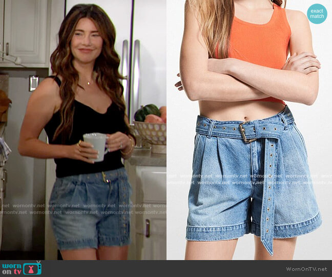 MICHAEL Michael Kors Denim Belted Shorts worn by Steffy Forrester (Jacqueline MacInnes Wood) on The Bold and the Beautiful