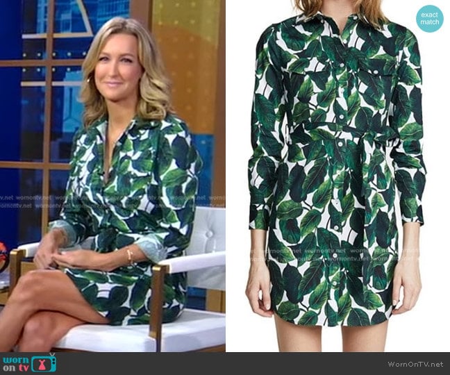 Milly Leaf Print Shirt Dress worn by Lara Spencer on Good Morning America