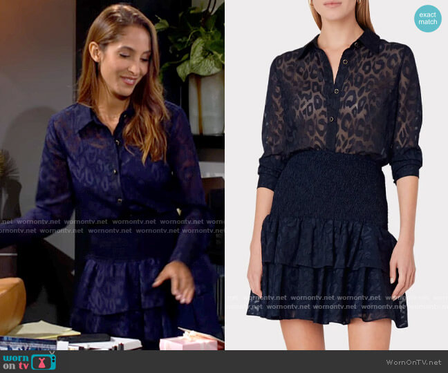 Milly Leopard Jacquard Button Down Blouse worn by Lily Winters (Christel Khalil) on The Young and the Restless