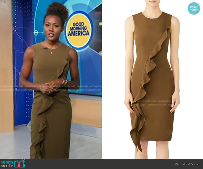 WornOnTV: Janai’s khaki ruffle dress on Good Morning America | Janai ...