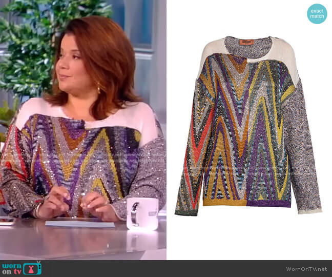 Missoni Bead-Embellished Zigzag Knit Sweater worn by Ana Navarro on The View