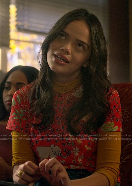 Mouse's red elephant top on Pretty Little Liars Original Sin
