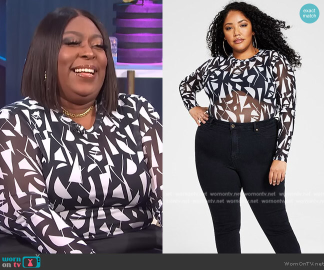 Nina Parker Printed Mesh Bodysuit worn by Loni Love on E! News