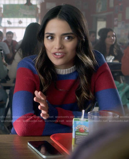 Noa’s red and blue striped sweater on Pretty Little Liars Original Sin