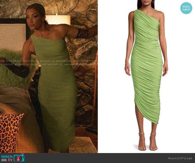 WornOnTV: Dominique’s green ruched one-shoulder dress on Dynasty ...