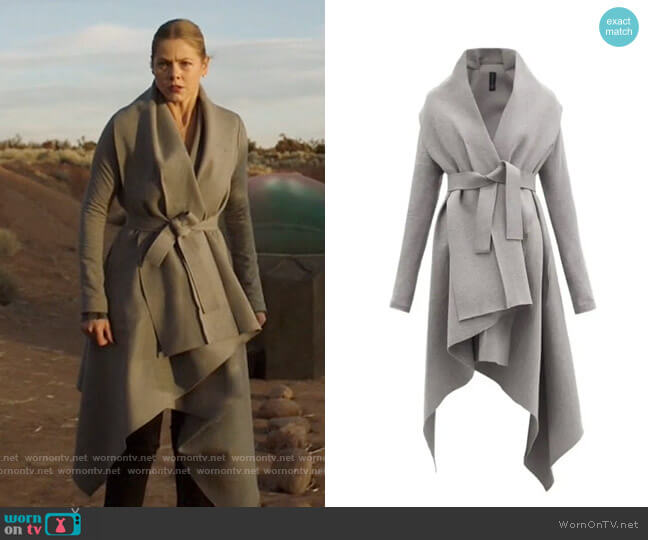 Isobel’s grey wrap coat on Roswell New Mexico