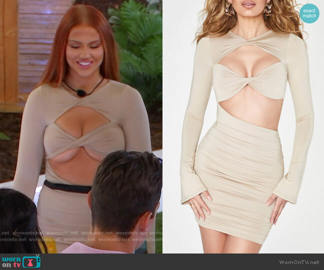 Oh Polly Alter Ego Dress in Beige worn by Sydney Paight on Love Island USA