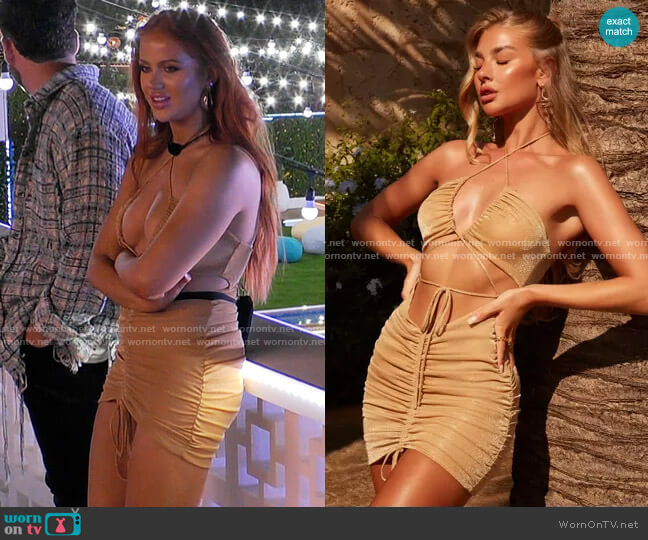 Oh Polly Feel The Passion Dress in Gold worn by Sydney Paight on Love Island USA