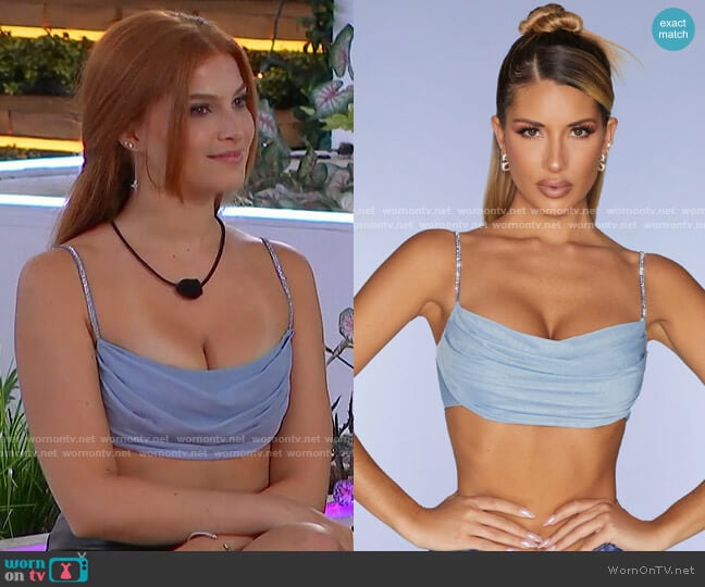 Oh Polly La Rochelle Top in Blue worn by Chanse Corbi on Love Island USA