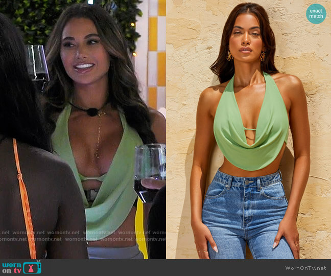 Oh Polly Nila Top in Green worn by Courtney Boerner on Love Island USA