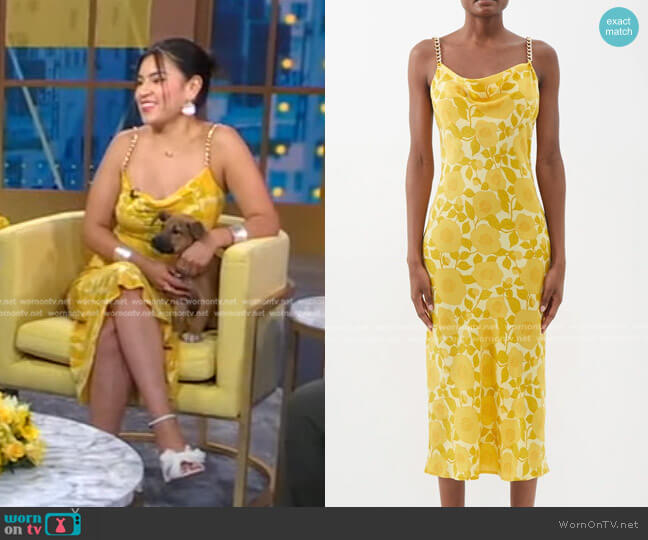 Olivia von Halle Bibi Silk Crepe de Chine Midi Slip Dress worn by Paulina Jewel Alexis on Good Morning America