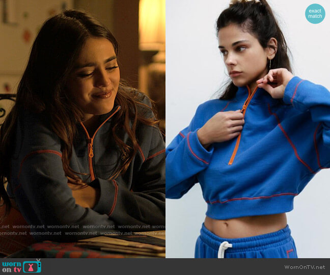 Out From Under at Urban Outfitters Dylan Cropped Sweatshirt worn by Noa Olivar (Maia Reficco) on Pretty Little Liars Original Sin