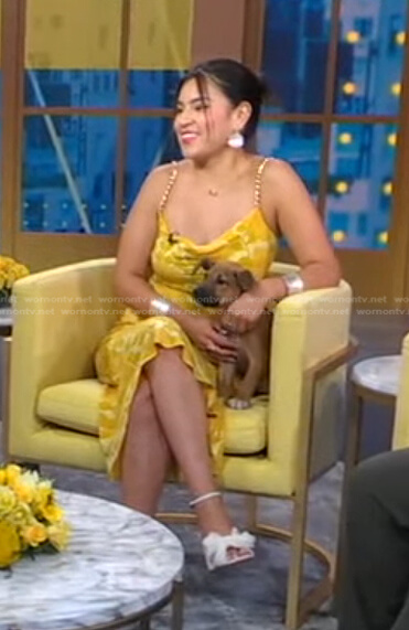 Paulina Jewel Alexis's yellow floral chain strap dress on Good Morning America