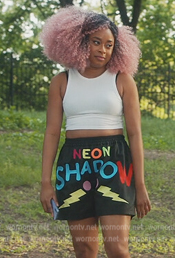 Phoebe's Neon Shadow print shorts on Everythings Trash
