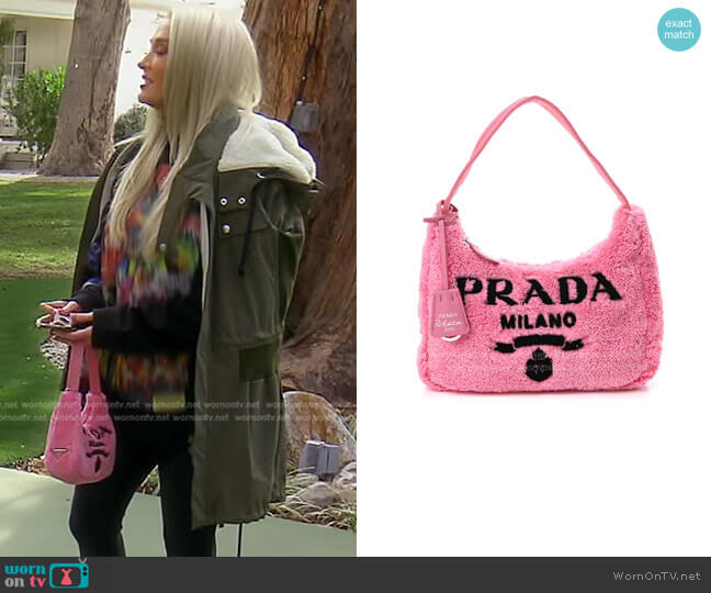 Prada Shearling Mini Re-Edition 2000 Bag worn by Erika Jayne on The Real Housewives of Beverly Hills