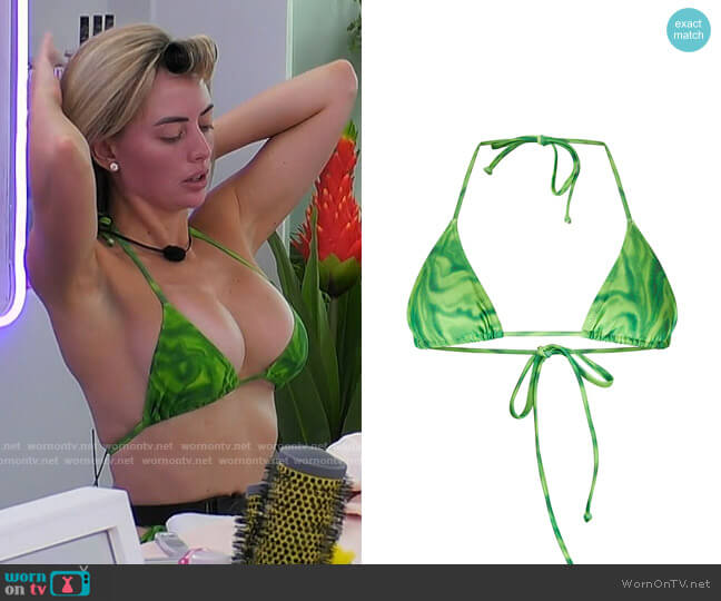 Pretty Little Thing Green Abstract Print String Padded Triangle Bikini Top worn by Mackenzie Dipman on Love Island USA
