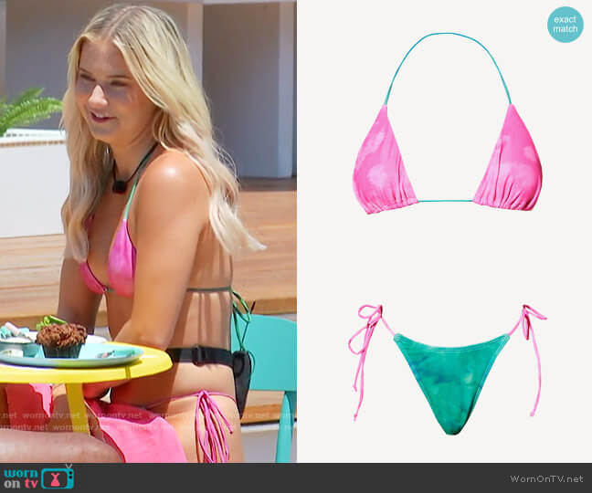 Pretty Little Thing Hot Pink Acid Wash Contrast Tie Triangle Bikini Top worn by Deb Chubb on Love Island USA