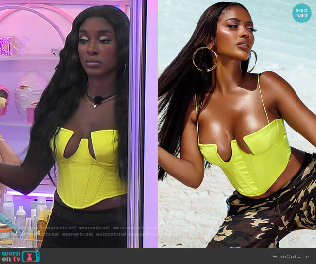 WornOnTV: Zeta's neon yellow corset top on Love Island USA