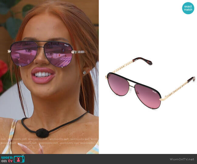 Quay High Key Links Sunglasses in Gold Black Pink worn by Sydney Paight on Love Island USA