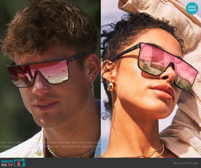 Quay Nightfall Sunglasses in Matte Black/Coral worn by Isaiah Campbell on Love Island USA