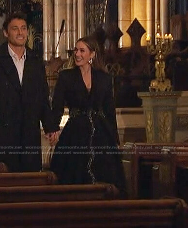 Rachel's black embellished gown coat on The Bachelorette