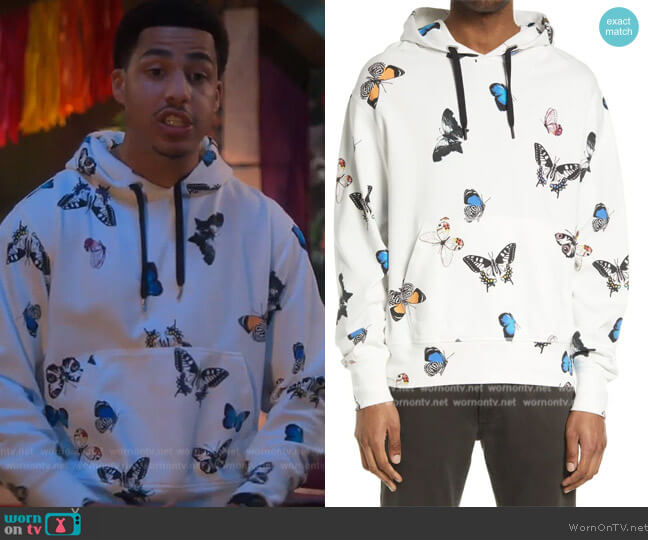 Rag and Bone City Terry Butterfly Print Hoodie worn by Andre Johnson, Jr. (Marcus Scribner) on Grown-ish