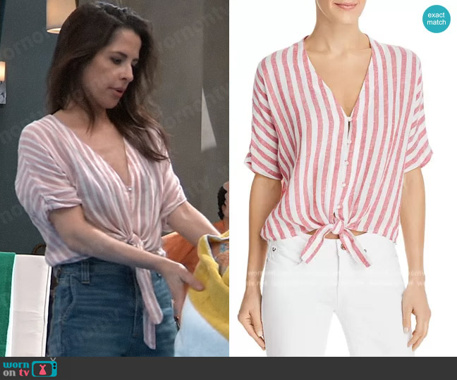 Rails Thea Carmine Stripe Tie-Front Top worn by Sam McCall (Kelly Monaco) on General Hospital