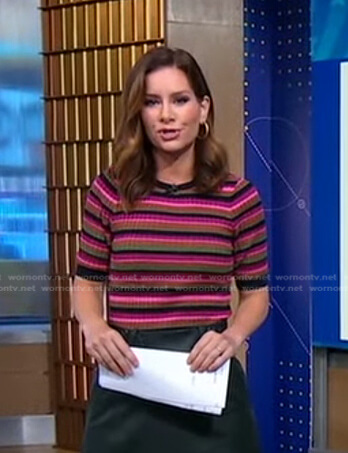 Rebecca’s pink stripe short sleeve sweater on Good Morning America