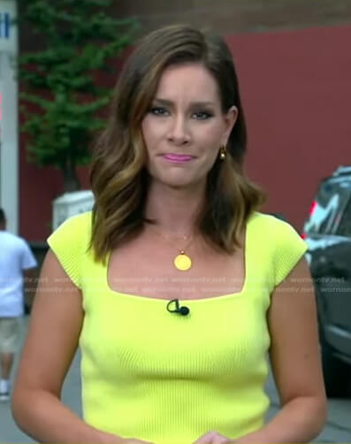 Rebecca's yellow ribbed square neck top on Good Morning America