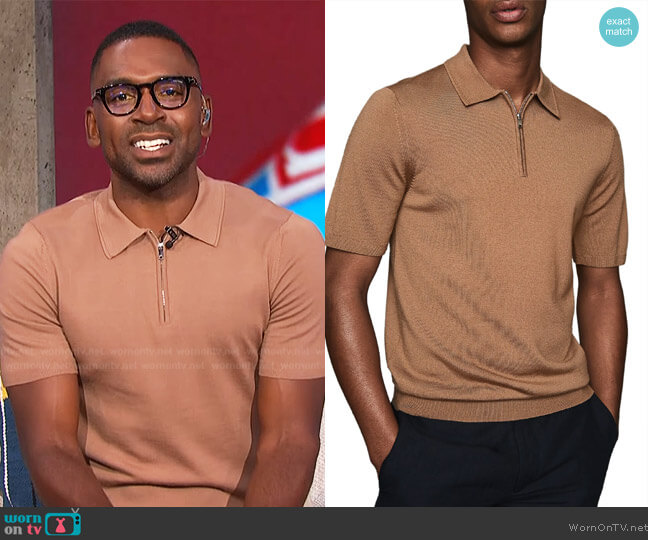 Reiss Maxwell Zip Wool Polo worn by Justin Sylvester on E! News