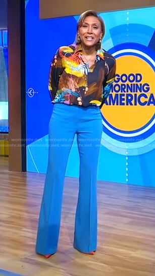 Robin’s blue flare pants on Good Morning America