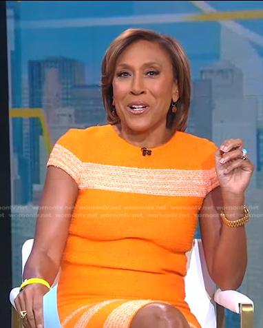 Robin’s orange striped sheath dress on Good Morning America