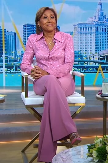 Robin’s pink floral blouse and pants on Good Morning America