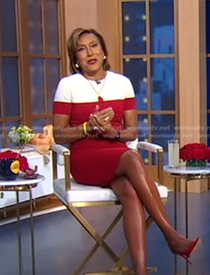 Robin’s red and white colorblock dress on Good Morning America