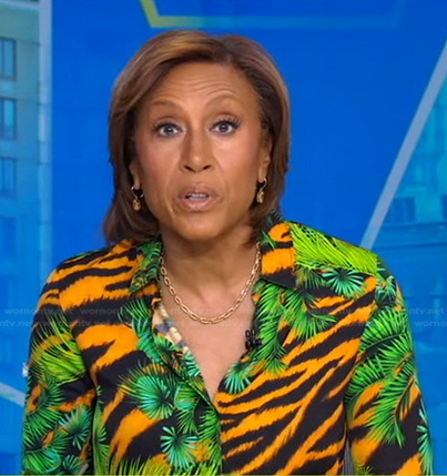Robin's tiger and palm leaf print blouse on Good Morning America