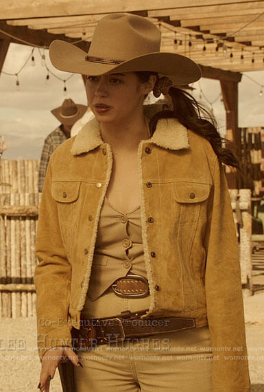Rosa's suede sherpa lined jacket on Roswell New Mexico
