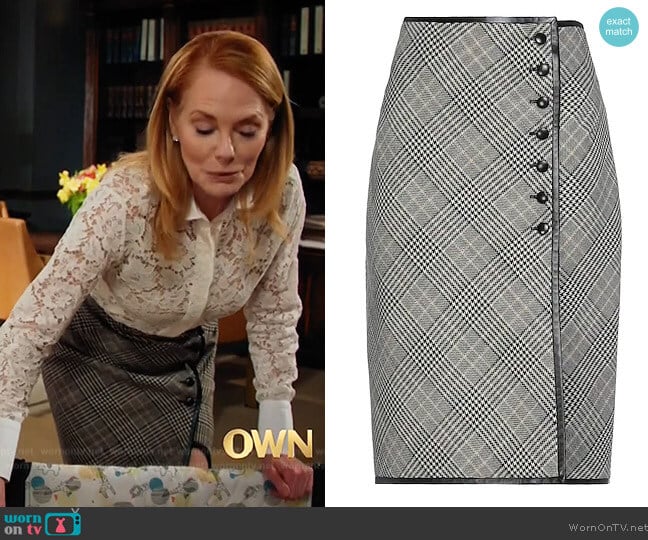 Saint Laurent Plaid Midi Skirt worn by Lisa Benner (Marg Helgenberger) on All Rise