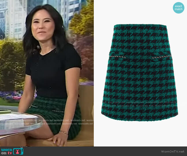 Sandro Claudie Embellished Houndstooth Bouclé-Tweed Mini Skirt worn by Vicky Nguyen on Today