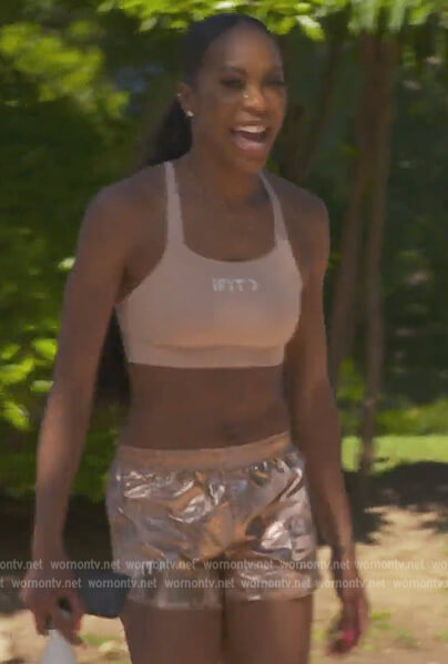 Sanya's metallic peach running shorts on The Real Housewives of Atlanta
