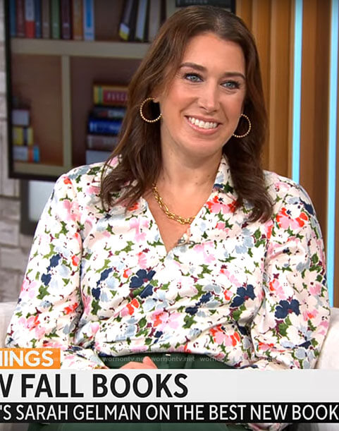 Sarah Gelman’s floral wrap blouse on CBS Mornings