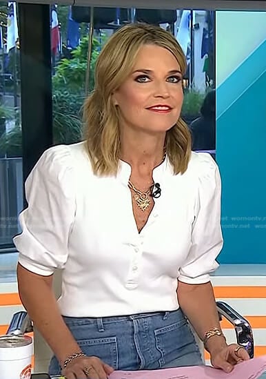 Savannah’s white puff sleeve top on Today